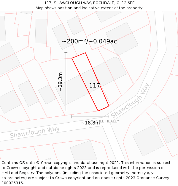 117, SHAWCLOUGH WAY, ROCHDALE, OL12 6EE: Plot and title map
