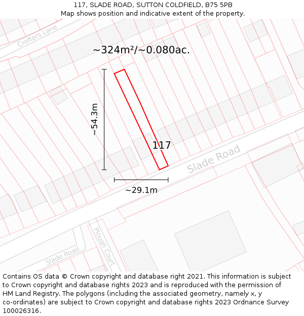 117, SLADE ROAD, SUTTON COLDFIELD, B75 5PB: Plot and title map
