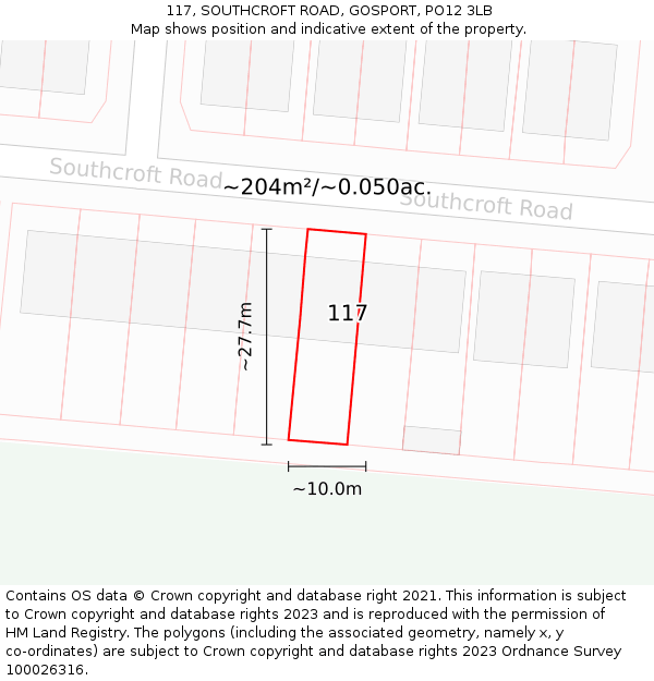 117, SOUTHCROFT ROAD, GOSPORT, PO12 3LB: Plot and title map