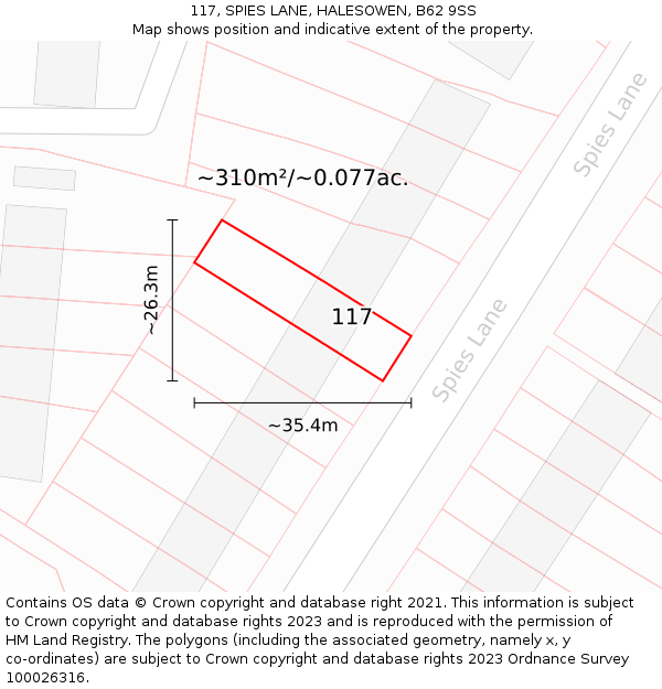117, SPIES LANE, HALESOWEN, B62 9SS: Plot and title map