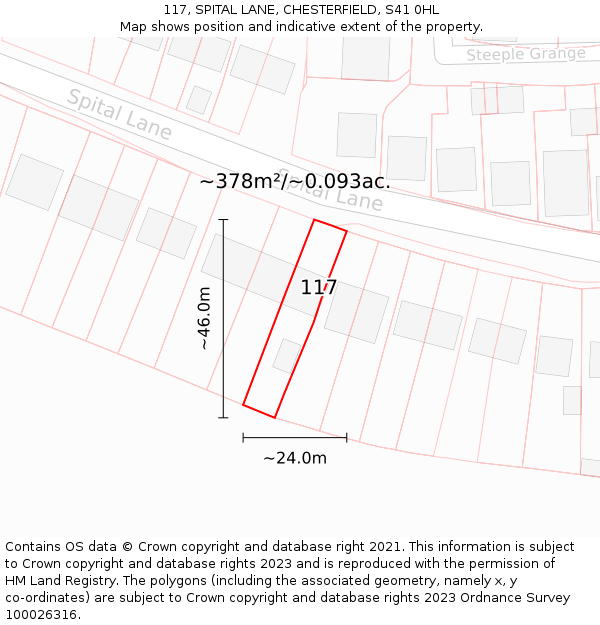 117, SPITAL LANE, CHESTERFIELD, S41 0HL: Plot and title map