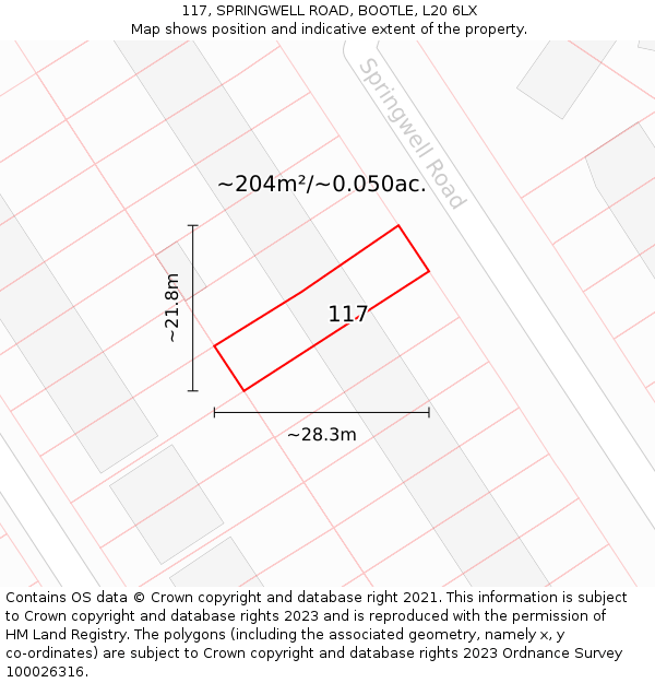 117, SPRINGWELL ROAD, BOOTLE, L20 6LX: Plot and title map