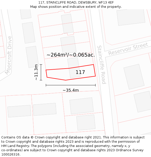 117, STAINCLIFFE ROAD, DEWSBURY, WF13 4EF: Plot and title map