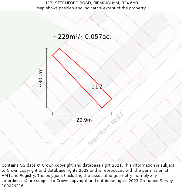 117, STECHFORD ROAD, BIRMINGHAM, B34 6AB: Plot and title map