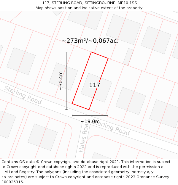 117, STERLING ROAD, SITTINGBOURNE, ME10 1SS: Plot and title map