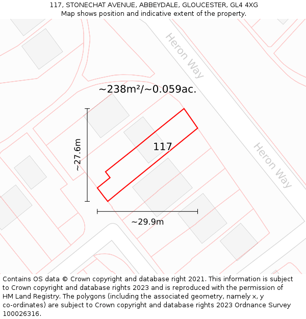 117, STONECHAT AVENUE, ABBEYDALE, GLOUCESTER, GL4 4XG: Plot and title map