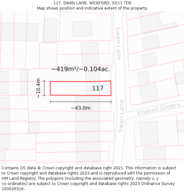 117, SWAN LANE, WICKFORD, SS11 7DE: Plot and title map