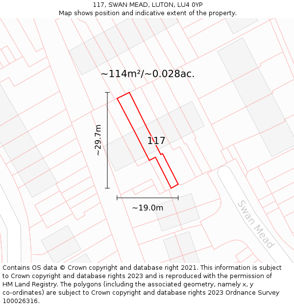 117, SWAN MEAD, LUTON, LU4 0YP: Plot and title map