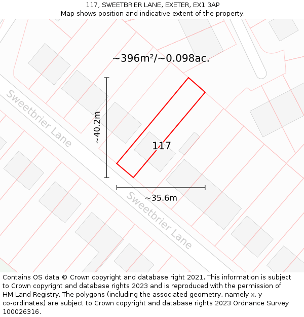 117, SWEETBRIER LANE, EXETER, EX1 3AP: Plot and title map