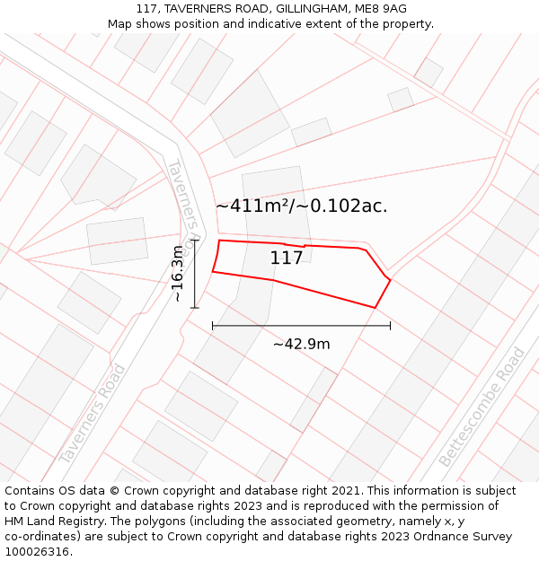 117, TAVERNERS ROAD, GILLINGHAM, ME8 9AG: Plot and title map