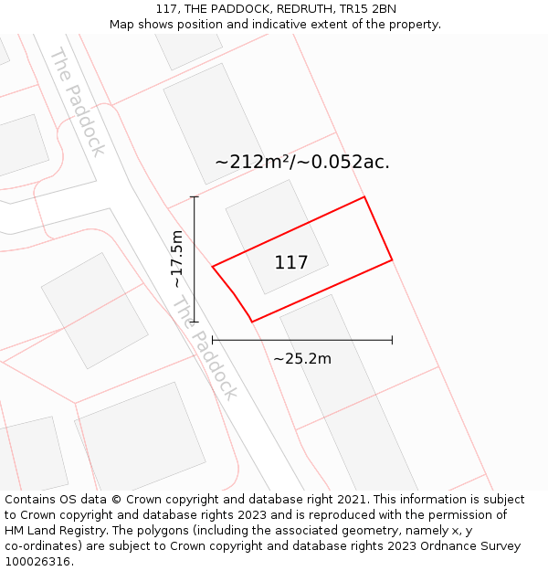 117, THE PADDOCK, REDRUTH, TR15 2BN: Plot and title map