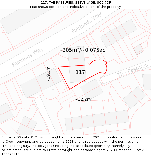 117, THE PASTURES, STEVENAGE, SG2 7DF: Plot and title map