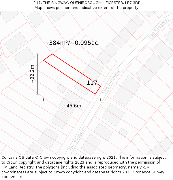 117, THE RINGWAY, QUENIBOROUGH, LEICESTER, LE7 3DP: Plot and title map