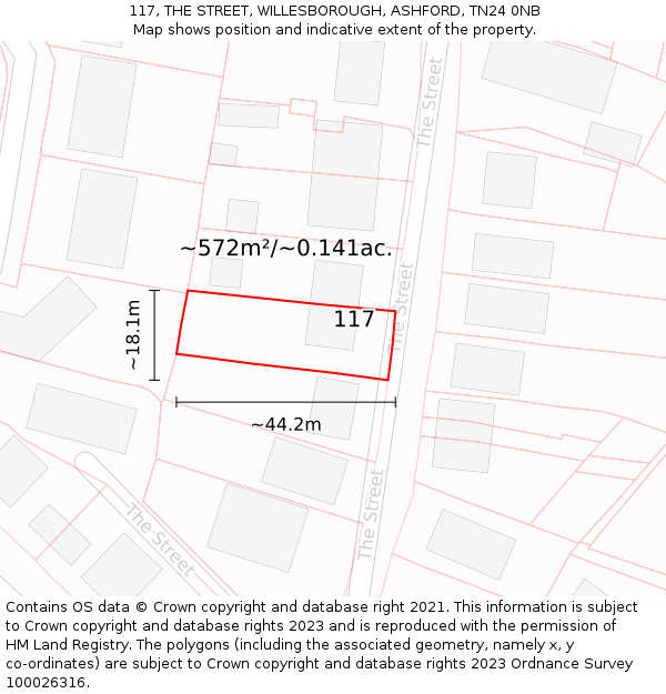 117, THE STREET, WILLESBOROUGH, ASHFORD, TN24 0NB: Plot and title map