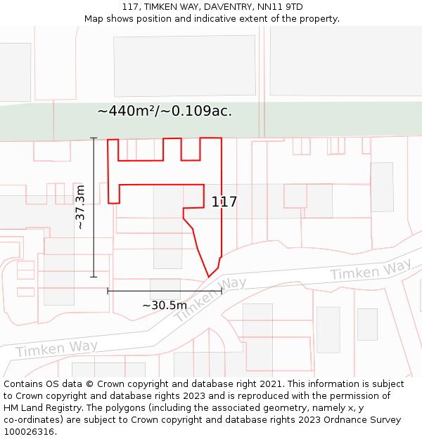 117, TIMKEN WAY, DAVENTRY, NN11 9TD: Plot and title map