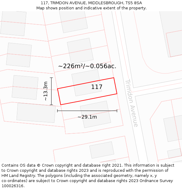 117, TRIMDON AVENUE, MIDDLESBROUGH, TS5 8SA: Plot and title map