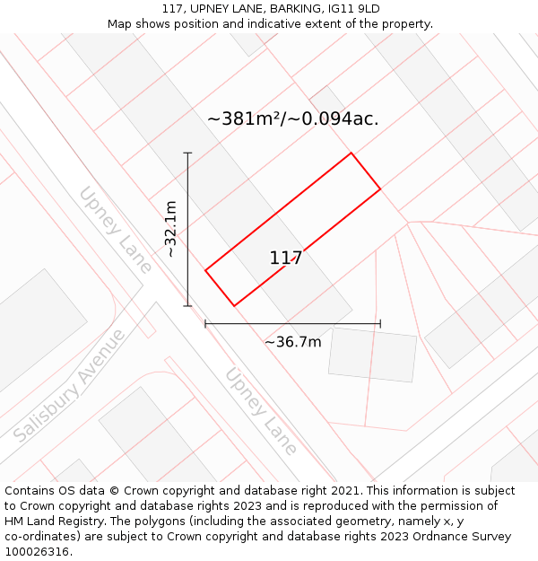 117, UPNEY LANE, BARKING, IG11 9LD: Plot and title map