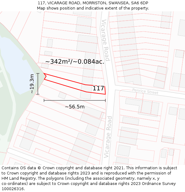 117, VICARAGE ROAD, MORRISTON, SWANSEA, SA6 6DP: Plot and title map