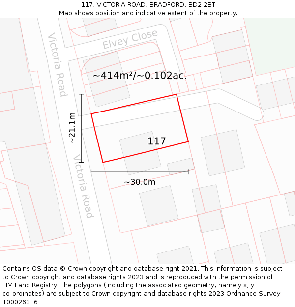 117, VICTORIA ROAD, BRADFORD, BD2 2BT: Plot and title map