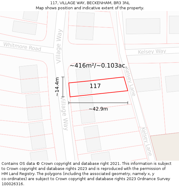 117, VILLAGE WAY, BECKENHAM, BR3 3NL: Plot and title map