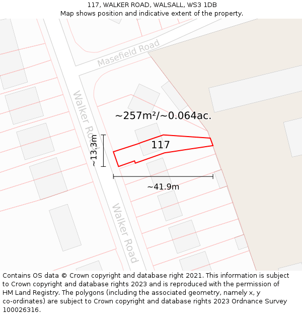117, WALKER ROAD, WALSALL, WS3 1DB: Plot and title map