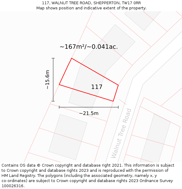 117, WALNUT TREE ROAD, SHEPPERTON, TW17 0RR: Plot and title map