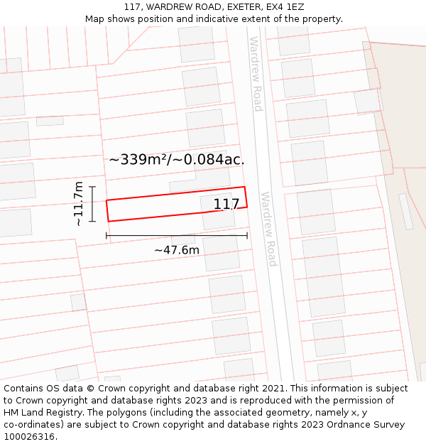117, WARDREW ROAD, EXETER, EX4 1EZ: Plot and title map