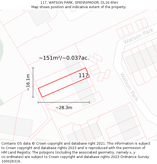 117, WATSON PARK, SPENNYMOOR, DL16 6NH: Plot and title map
