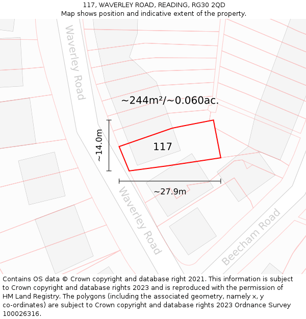 117, WAVERLEY ROAD, READING, RG30 2QD: Plot and title map