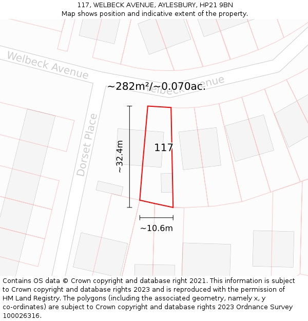 117, WELBECK AVENUE, AYLESBURY, HP21 9BN: Plot and title map
