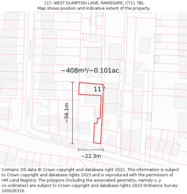 117, WEST DUMPTON LANE, RAMSGATE, CT11 7BL: Plot and title map