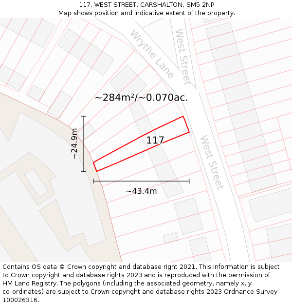 117, WEST STREET, CARSHALTON, SM5 2NP: Plot and title map
