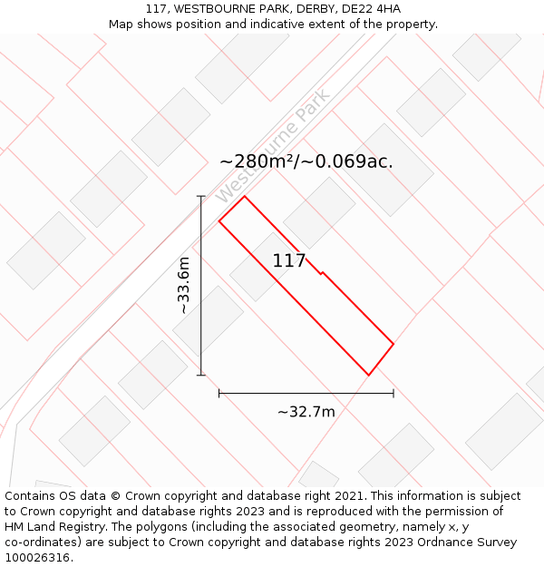 117, WESTBOURNE PARK, DERBY, DE22 4HA: Plot and title map