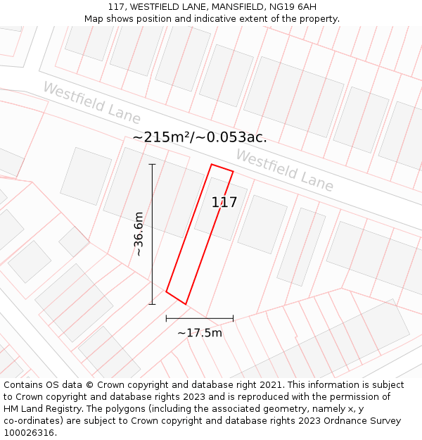 117, WESTFIELD LANE, MANSFIELD, NG19 6AH: Plot and title map
