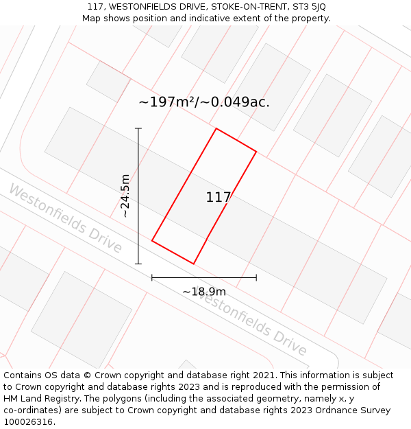 117, WESTONFIELDS DRIVE, STOKE-ON-TRENT, ST3 5JQ: Plot and title map