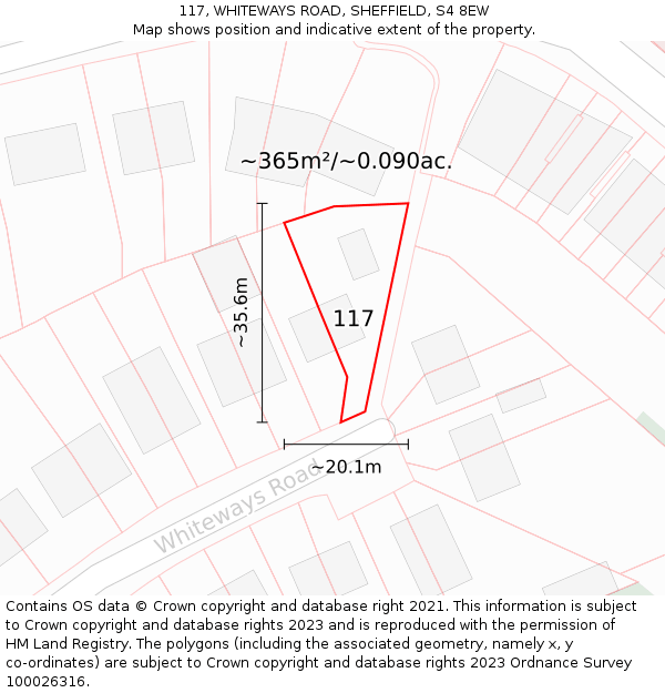 117, WHITEWAYS ROAD, SHEFFIELD, S4 8EW: Plot and title map