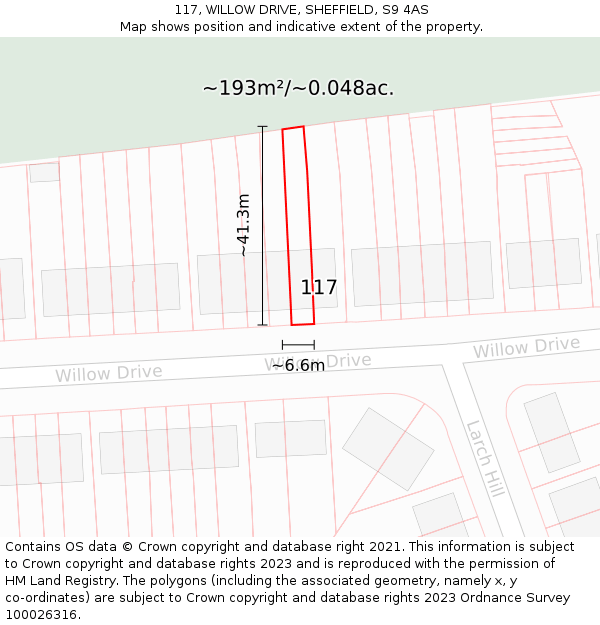 117, WILLOW DRIVE, SHEFFIELD, S9 4AS: Plot and title map