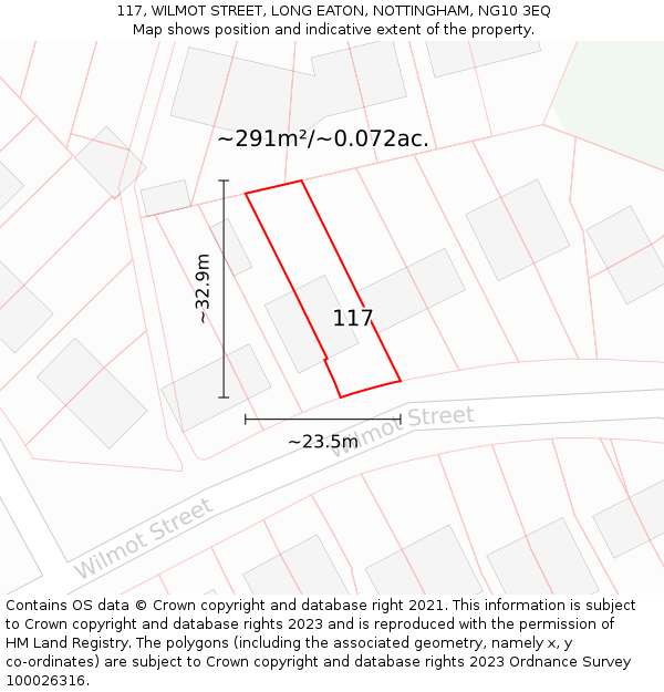 117, WILMOT STREET, LONG EATON, NOTTINGHAM, NG10 3EQ: Plot and title map