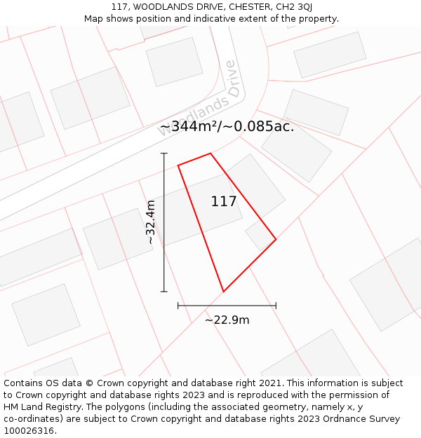 117, WOODLANDS DRIVE, CHESTER, CH2 3QJ: Plot and title map