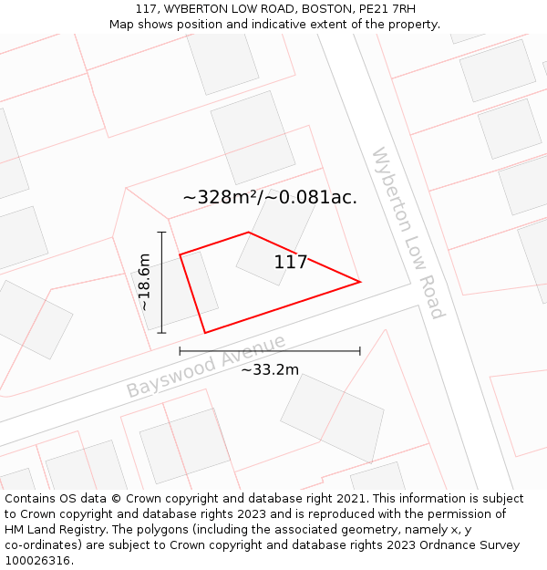 117, WYBERTON LOW ROAD, BOSTON, PE21 7RH: Plot and title map