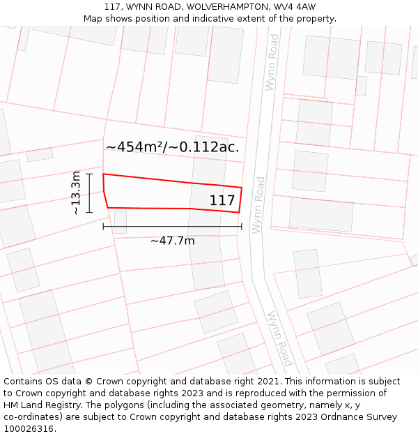 117, WYNN ROAD, WOLVERHAMPTON, WV4 4AW: Plot and title map