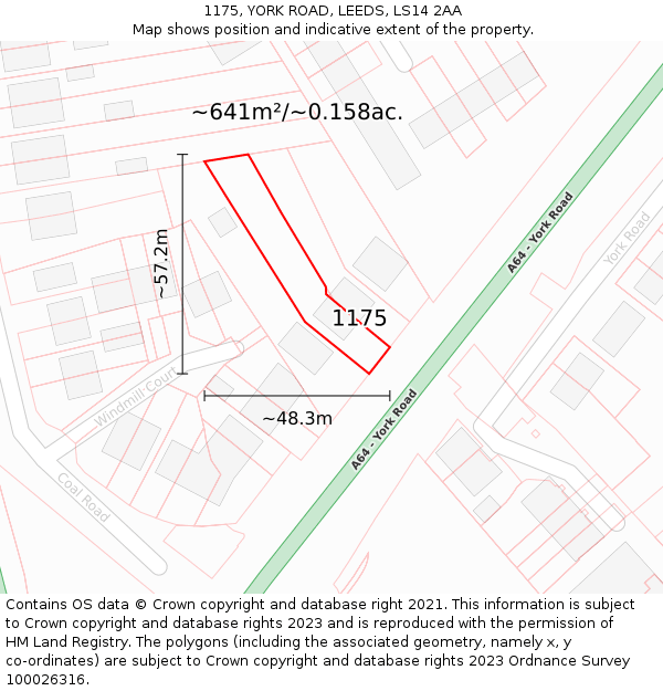 1175, YORK ROAD, LEEDS, LS14 2AA: Plot and title map