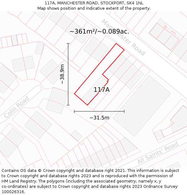 117A, MANCHESTER ROAD, STOCKPORT, SK4 1NL: Plot and title map