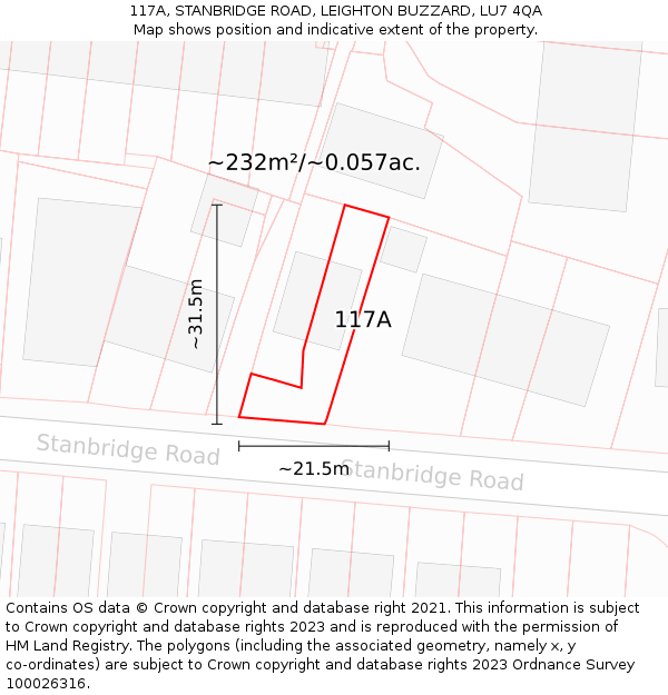 117A, STANBRIDGE ROAD, LEIGHTON BUZZARD, LU7 4QA: Plot and title map