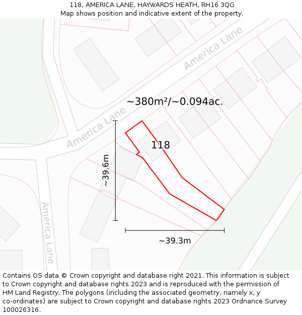 118, AMERICA LANE, HAYWARDS HEATH, RH16 3QG: Plot and title map