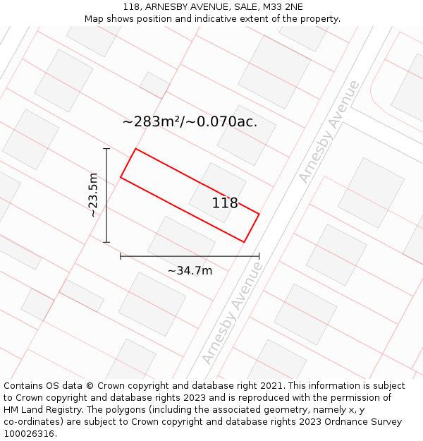 118, ARNESBY AVENUE, SALE, M33 2NE: Plot and title map