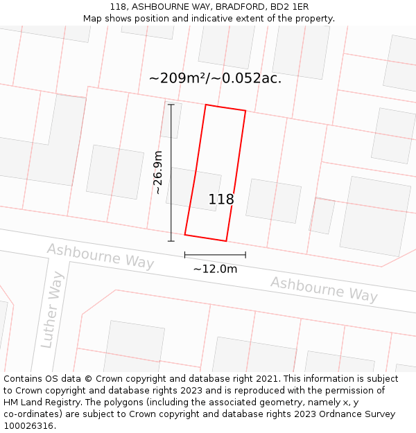 118, ASHBOURNE WAY, BRADFORD, BD2 1ER: Plot and title map