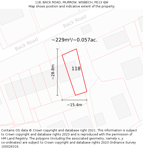 118, BACK ROAD, MURROW, WISBECH, PE13 4JW: Plot and title map