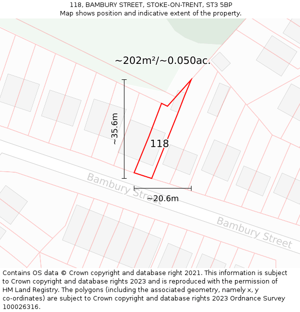 118, BAMBURY STREET, STOKE-ON-TRENT, ST3 5BP: Plot and title map