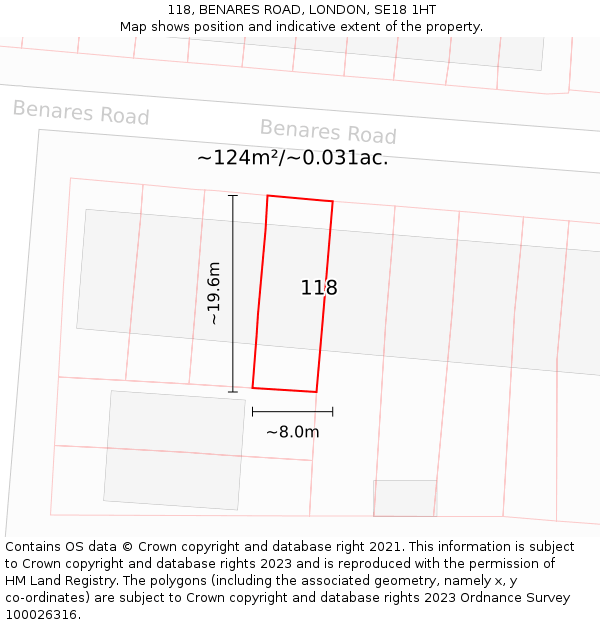 118, BENARES ROAD, LONDON, SE18 1HT: Plot and title map